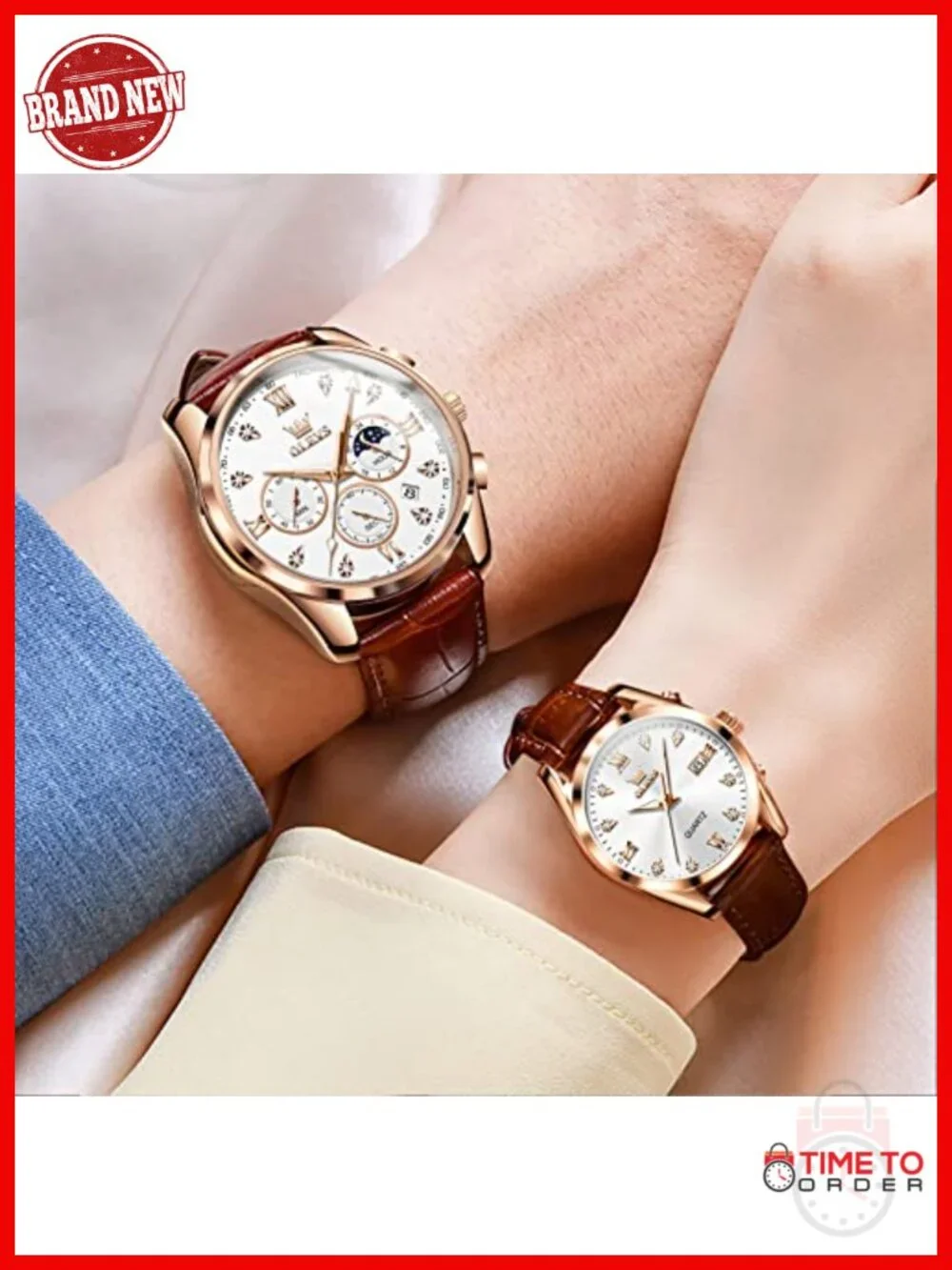 Chronograph Leather Dress Watch with Luminous Moon Phase Date
